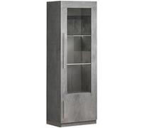 Vitrine Droite Laquée Effet Marbre Poignées Métal avec Leds - CLARK - ALTOBUY Gris G