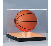 Vitrine en acrylique avec base d'éclairage LED RVB USB, double support à balles, contrôle par application et clé, boîte de présentation transparente pour basket-ball et mini casque, 30 x 20 x 20 cm