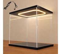 Vitrine en acrylique avec éclairage LED, couvercle anti-poussière pour objets de collection, vitrine de comptoir empilable