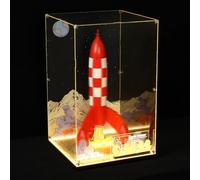 Vitrine en acrylique avec lumière LED compatible avec Lego 21367 Tintin Moon Rocket, vitrine anti-poussière alimentée par USB-C avec base LED chaude et toile de fond comique, cadeau de collection