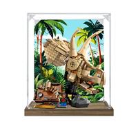 Vitrine en acrylique compatible avec Le-go 76969 Fossile de dinosaure : modèle crâne tricératops, boîte anti-poussière, boîte transparente, boîte de présentation (vitrine uniquement) (base en bois +