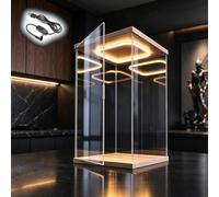 Vitrine en Acrylique Haute Légère 10/15/20/25/30/35/40/50cm, Anti-Poussière | Boîte Rangement PVC Transparent avec Porte et LED, Organisateur Figurines Objets Collection, Vitrine(10x10x60cm/4x4x24in)