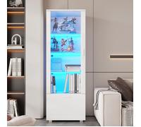 Vitrine en acrylique, meuble de rangement laqué brillant, éclairage d'ambiance LED intégré, style moderne, hauteur 160 cm, blanc.