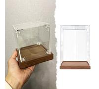 Vitrine en Acrylique Petite Boîte D'exposition en Acrylique avec Socle Bois, Mini-boîte de Rangement Anti-poussière en Acrylique avec Porte, Vitrine Transparente Figurines(20x15x25cm(8"x6"x10"))