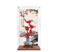 Vitrine en acrylique pour Lego 10369 Motif fleur de prunier fier 3 mm Boîte de présentation étanche à la poussière Compatible avec Lego 10369 (modèle non inclus) (Fond en bois de 3 mm)