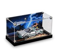Vitrine en Acrylique pour Lego Speed Champions Time Machine from Back to The Future 77256 avec lumières LED et Effets de Flamme | Vitrine en Acrylique alimentée par USB-C avec Toile de Fond