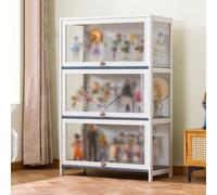 Vitrine en bambou avec portes en verre, étagères de rangement en verre acrylique, vitrine robuste pour objets de collection et décoration.