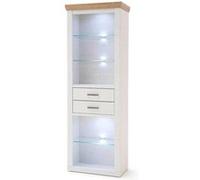 Vitrine Pegane Vitrine en bois de pin blanc et chêne avec LED - L.73 x H.210 x P.40 cm --
