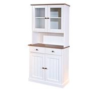 Inter Link - Armoire vitrine - Armoire Buffet - Armoire Salle à Manger - Vaisselle - Bois Massif FSC - 4 Portes - 2 tiroirs - Westerland - 5.2, Blanc/Sepia