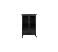 Vitrine en bois noir, portes vitrées, verrou magnétique, avec roulettes - White Label, Ferre - 35x65x105 cm