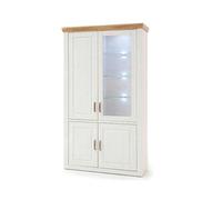 Vitrine Pegane Vitrine en pin blanc et chêne avec LED - L.118 x H.210 x P.40 cm --