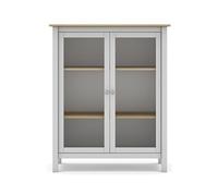 Vitrine en pin massif chêne et blanc, meuble de rangement avec 2 portes - Longueur 90 x Profondeur 40 x Hauteur 110 cm--