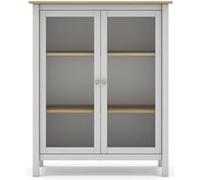 Vitrine Pegane Vitrine en pin massif chêne et blanc, meuble de rangement avec 2 portes - Longueur 90 x Profondeur 40 x Hauteur 110 cm--