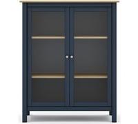 Vitrine Pegane Vitrine en pin massif chêne et bleu, meuble de rangement avec 2 portes - Longueur 90 x Profondeur 40 x Hauteur 110 cm--