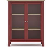 Vitrine en pin massif chêne et bordeaux, meuble de rangement avec 2 portes - Longueur 90 x Profondeur 40 x Hauteur 110 cm