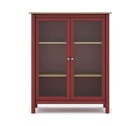 Vitrine en pin massif chêne et bordeaux, meuble de rangement avec 2 portes - Longueur 90 x Profondeur 40 x Hauteur 110 cm