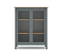 Vitrine en pin massif chêne et vert kaki, meuble de rangement avec 2 portes - Longueur 90 x Profondeur 40 x Hauteur 110 cm--
