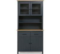 Vitrine en pin massif décor ciré chêne et bleu, meuble de rangement - Longueur 90 x Profondeur 40 x Hauteur 180 cm--
