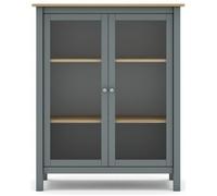Vitrine en pin massif PEGANE - 2 portes - Chêne / Vert kaki - L90xP40xH110cm