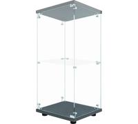 Vitrine en verre, 2 étagères, éclairage réglable, noir