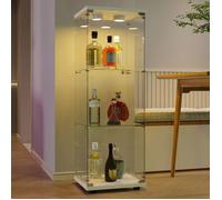 vitrine en verre, 3 Étagères ,avec Éclairage LED,1 Porte et Serrure , Armoire de Présentation pour Salon, Blanc , 36×42×125cm