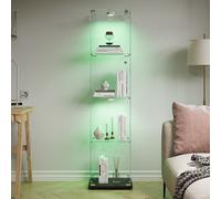 Vitrine en verre, 4 étagères, armoire de rangement en verre, vitrine LED, vitrine avec lumière et serrure, pour chambre, salon et salle à manger, 35 x 39.8 x 163 cm