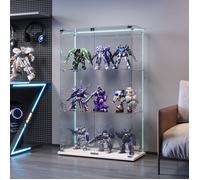 Vitrine en Verre -78,5 x 35 x 123,3 cm, 2 Porte - 3 Niveaux avec Éclairage LED et Serrures - Argentier Bas pour Collection, Blanc