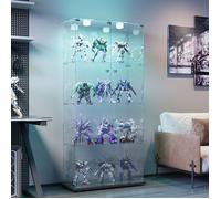 Vitrine en Verre -78,5 x 35 x 163 cm (L x P x H) - 2 Porte - 4 Niveaux avec Éclairage LED et Serrures - Argentier pour Collection