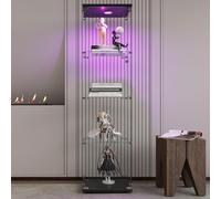 Vitrine en Verre à 4 Couches pour Collection avec LED, Vitrine Moderne avec 4 Étagères et 1 Porte, Armoire de Collection Verticale pour Collection Sur Pied Vitrine Murale enVerre (Noir-2B, 43x37x164)