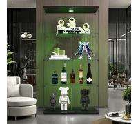 Vitrine en Verre, Armoire de Collection Moderne en Verre à Quatre Couches avec 2 Portes ,Verre trempé Transparent Vitrine de Collection pour Chambre, Salon (Avec LED,4 étages Portes doubles-Noir-1)