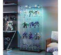 Vitrine en verre, Armoire Vitrine En Verre Avec Éclairage LED, Vitrine En Verre Debout Avec Serrure, 2 Portes Et 4 Étagères, Vitrine En Verre Stand Vitrine Pour Salon Chambre Bureau (Noir, 4 Étagères)