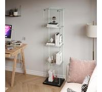 Vitrine en Verre avce 4 roues pivotantes, Armoire de Collection Moderne en Verre, avec Bande Lumineuse LED, vitrine Collection, pour Artisanat, Salon, Livres (Noir-A, 1 Porte 4 étages avec Roues)