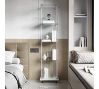 Vitrine en Verre avce 4 roues pivotantes, Armoire de Collection Moderne en Verre, avec Bande Lumineuse LED, vitrine Collection, pour Artisanat, Salon, Livres (Blanc-A, 1 Porte 4 étages avec Roues)