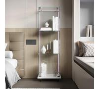 Vitrine en Verre avce 4 roues pivotantes, Armoire de Collection Moderne en Verre, avec Bande Lumineuse LED, vitrine Collection, pour Artisanat, Salon, Livres (Blanc-A, 1 Porte 3 étages avec Roues)