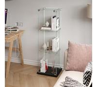 Vitrine en Verre avce 4 roues pivotantes, Armoire de Collection Moderne en Verre, avec Bande Lumineuse LED, vitrine Collection, pour Artisanat, Salon, Livres (Noir-A, 1 Porte 3 étages avec Roues)