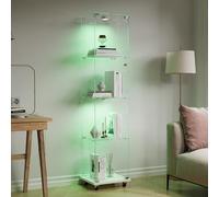 Vitrine en Verre avce 4 roues pivotantes, Armoire de Collection Moderne en Verre, avec lumière LED Multicolore, vitrine Collection, pour Artisanat, Salon, Livres (Blanc, 1 Porte 4 étages avec Roues)