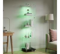 Vitrine en Verre avce 4 roues pivotantes, Armoire de Collection Moderne en Verre, avec lumière LED Multicolore, vitrine Collection, pour Artisanat, Salon, Livres (Noir, 1 Porte 4 étages avec Roues)
