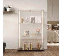 Vitrine en Verre avce 6 roues pivotantes, Armoire de Collection Moderne en Verre, avec Bande Lumineuse LED, vitrine Collection, pour Artisanat, Salon, Livres (Noir-A, 2 Porte 3 étages avec Roues)