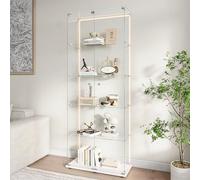 Vitrine en Verre avec 5 Étagères 2 Portes, Vitrine Sur Pied en Verre avec LED et Serrure, Armoire de Verres Moderne pour Collection, VitRine d'exposition à ColonneVITRINE Salon (Blanc-6B, 79X35X187)