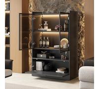 Vitrine en verre avec éclairage LED - 120 cm - Noir mat | Éclairage LED contrôlable par application - Portes en verre trempé et espace de rangement à porte battante - 80 cm de large
