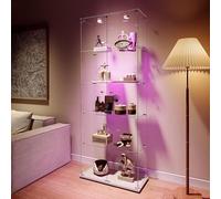 Vitrine en Verre avec éclairage LED, 187,3x77x39cm, Armoire de Collection Moderne en Verres à 5 Couches avec 2 Portes et Serrure, 5mm Verres trempé Transparent Armoir de Verres Debout pour Salon