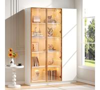 Vitrine en verre avec éclairage LED - Armoire vitrine à 3 portes avec verre de sécurité et espace de rangement - Étagères réglables en hauteur - Éclairage multicolore - Protection anti-basculement