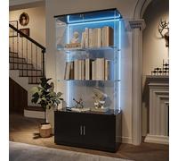 Vitrine en verre avec éclairage LED - Noir - 4 couches - Vitrine en verre et meuble bas en bois - Armoire moderne pour salon, chambre à coucher, bureau - 78,5 x 35 x 164 cm (A, noir)
