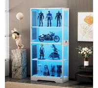 Vitrine en verre avec éclairage LED - Vitrine de collection - Vitrine en verre debout avec 4 couches et 4 portes en verre - Avec capteur intelligent - Pour salon, chambre à coucher, bureau (blanc, 4
