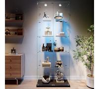 Vitrine en Verre avec Lampe Tactile, 187,3x77x39cm, Armoire de Collection Moderne en Verres à 5 Couches avec 2 Portes et Serrure, 5mm Verres trempé Transparent Armoir de Verres Debout pour Salon