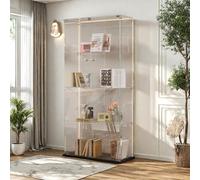 Vitrine en verre avec LED, 3 couches, 2 portes en verre, debout avec serrure, sans cadre, vitrine de collection pour le salon, le sommeil, le bureau (noir, B, 78,5 x 35 x 163 cm)