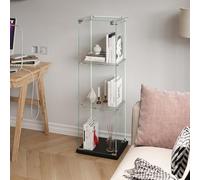 Vitrine en Verre avec LED, 3 étagères,123x40x35cm Meuble vitrine verre avec Multiple Couleurs RVB et 1 Portes,Serrure, Vitrines pour Collection,Transparent Armoir de Verres Debout pour Salon