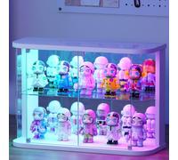 Vitrine en verre avec LED RVB, armoire compacte à 2 niveaux avec mode dynamique et musique, vitrine de table transparente avec cloisons en verre, pour figurines, objets de collection, modèles de