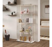 Vitrine en Verre avec LED, Vitrine Colonne à 4 Étagères pour Collection, VitrinE à Vin en VERRE à 2 Portes et Serrure, Meuble de Collection Vertical VITRINE de Rangement (Blanc-5-B, 79x35x163)