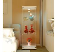 Vitrine en Verre avec LED, Vitrine de Collection en Verre avec 3 étagères, 1 Porte et Serrure, Moderne Vaisselier Vitrine Armoire de Rangement pour Salon, Chambre, Blanc, 36x42x125cm